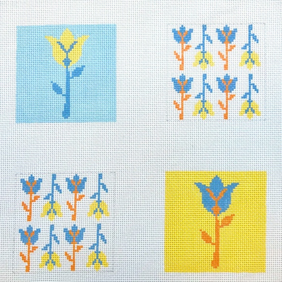 Tulip Coasters Stitch Painted Needlepoint Canvas - 13 mesh - Picture 2 of 2